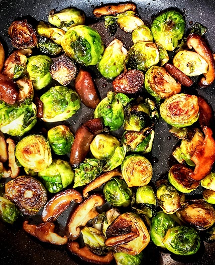 Sauteed Brussels Sprouts and Shiitake Mushrooms