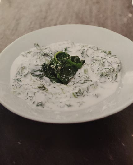 'Borani' - blanched spinach with soya yoghurt