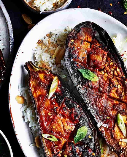 Niki Webster's Miso & Maple-Glazed Aubergine With Sticky Coconut Rice