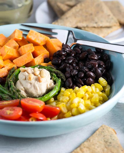 Creamy Rainbow Veggie Hummus Bowls