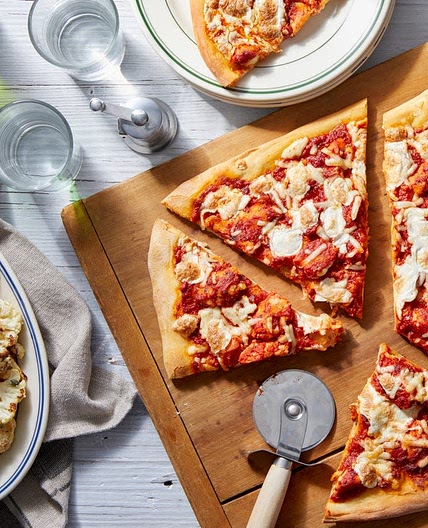 Cheesy Chicken Pizza with Cauliflower-Caper Salad