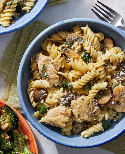 Stovetop Chicken Tetrazzini with Roasted Broccoli