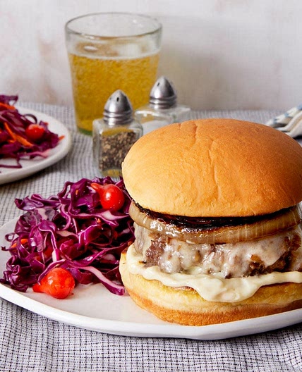 White Cheddar Cheeseburgers with Tangy Cabbage Slaw