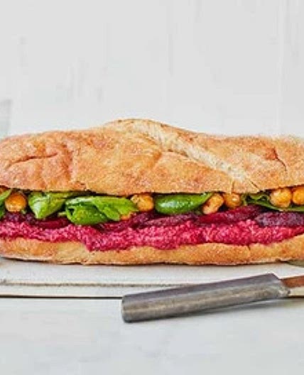 Beetroot, hummus & crispy chickpea sub sandwich
