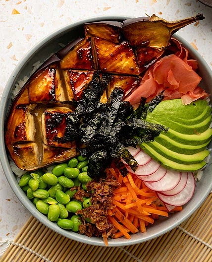 Sweet Miso Glazed Eggplant Poke Bowl | Cuisinart