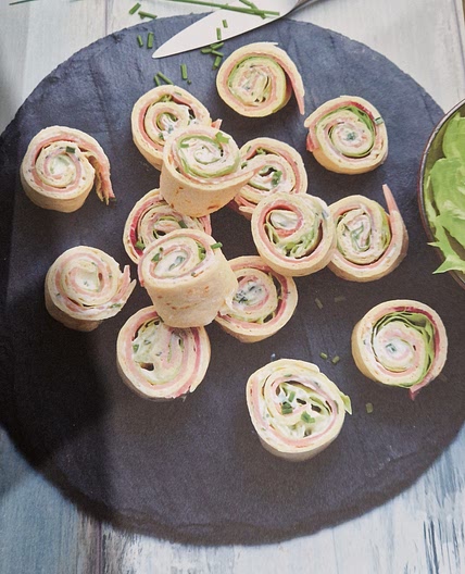Roulés de wraps jambon-fromage