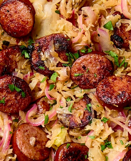 4-Ingredient Kielbasa and Sauerkraut Skillet