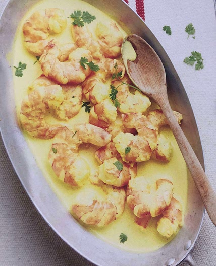 Gambas au curry et lait de coco