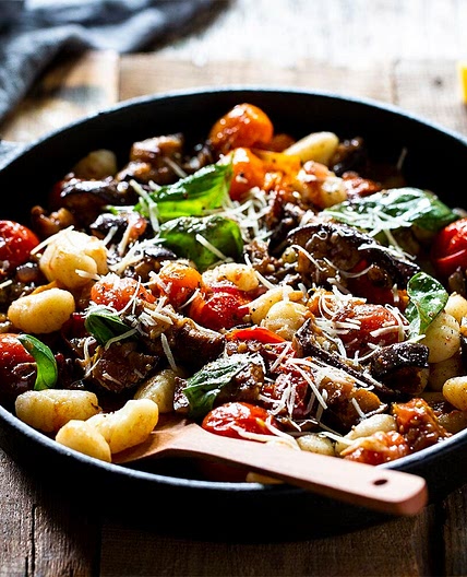 Gnocchi With Eggplant, Squashed Tomatoes & Parmesan