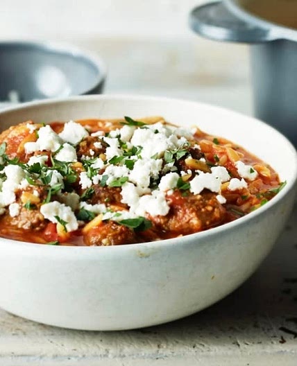Spicy Meatball Soup with Orzo