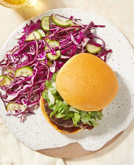 Juicy Beef Burgers & Soy-Miso Mayo with Yuzu Cabbage Salad