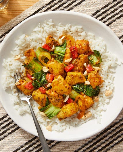 Stir-Fried Curry Chicken & Vegetables over Creamy Coconut Rice