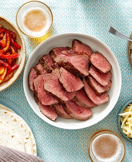 Fiesta Steak Fajitas with Onion, Peppers, & Cheesy Rice