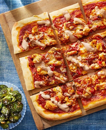 BBQ Chicken Pizza with Tangy Dressed Broccoli