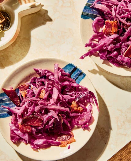 Braised Red Cabbage with Cider and Bacon