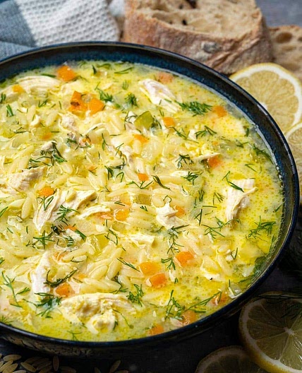 Lemon chicken soup (Avgolemono. traditional Greek lemon soup