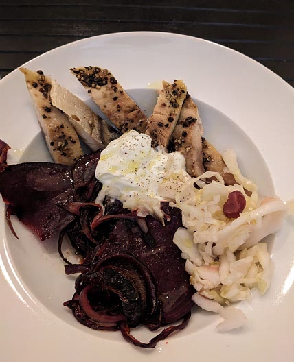 Peppered Mackerel with caramelised red onions and beetroot