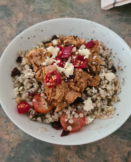 Satay Jackfruit Lemon Couscous Salad