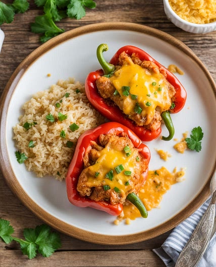 Buffalo Chicken Stuffed Peppers with Cajun Rice