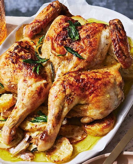 creamy roast chicken with tarragon and potatoes