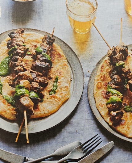 Spiced lamb skewers with black pepper, cumin and dried mango