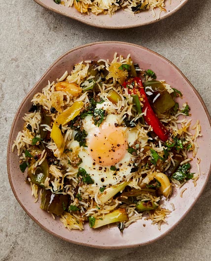 Mediterranean-style fried rice with anchovy lemon dressing