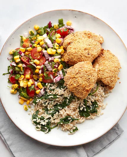 Crispy Chicken, Sweetcorn Salsa & Spinach Rice