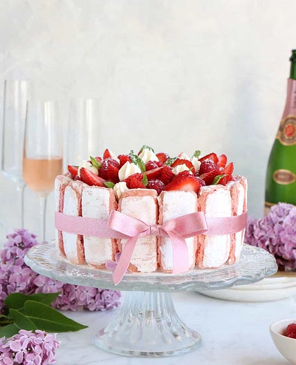 Charlotte Cake with Pink Biscuits