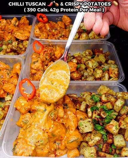 HIGH PROTEIN MEAL PREP CREAMY CHILLI TUSCAN CHICKEN &amp; CRISY