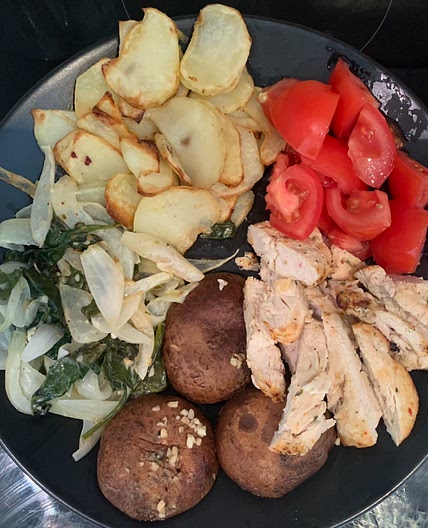 Healthy Air Fryer Grilled chicken with potatoes and Vegetables