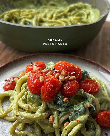 High Protein Pesto Bucatini