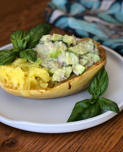 Creamy Chicken Spaghetti Squash Boats - AIP PALEO