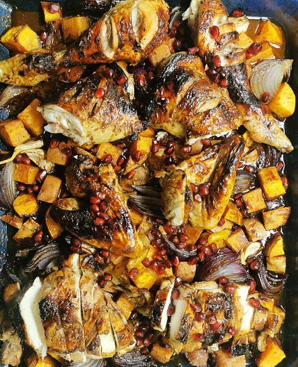 Sticky Pomegranate Chicken Traybake