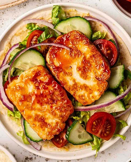Halloumi Wraps {with Sticky Sauce}