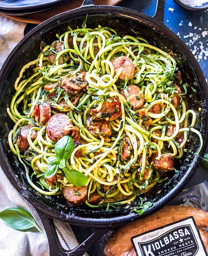Keto Creamy Tuscan Zucchini Noodles with Sausage