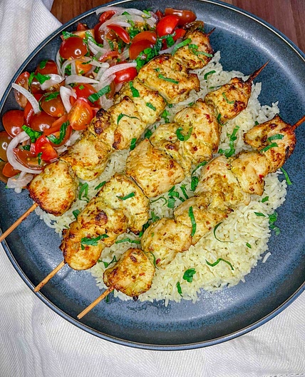 Pesto Chicken Tikka Kebabs With  Pesto Coconut Rice 