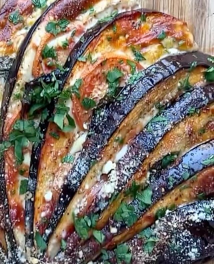 Cheesy Baked Hasselback Eggplant by