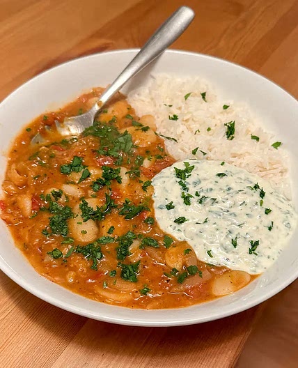 Harissa Butterbean Stew with Herby Yogurt