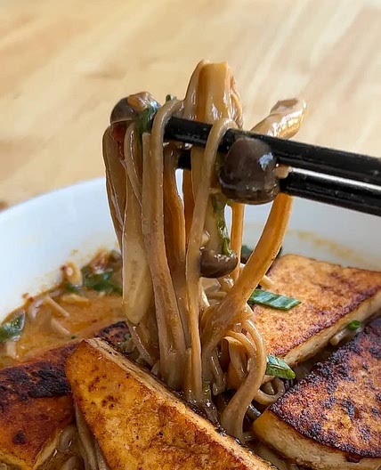 Sesame Miso Soba Noodle Soup with Seared Tofu
