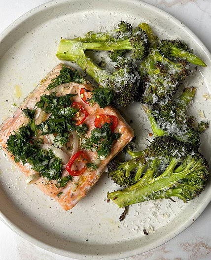 herby lemon salmon with parmesan roasted broccoli!