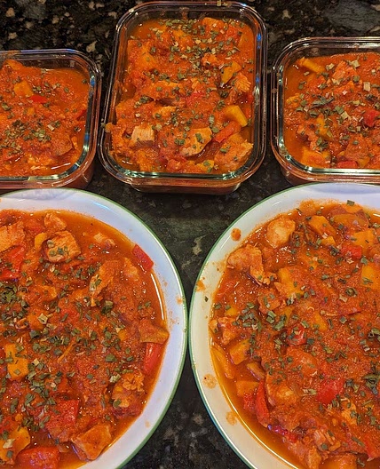 Stewed Chicken Cacciatore with Sweet Potatoes
