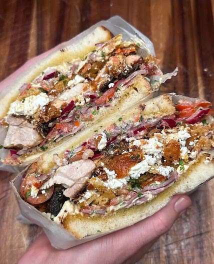 Chicken Souvlaki, Cajun Fries and Salsa Sandwich 