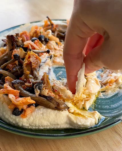 Loaded Kimchi Mushroom Hummus