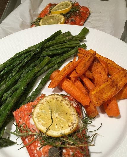 Sheet Pan Moroccan Salmon with Roasted Carrots and Asparagus