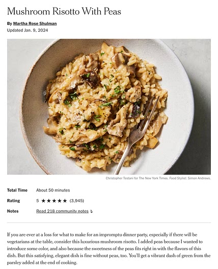 Mushroom risotto with peas