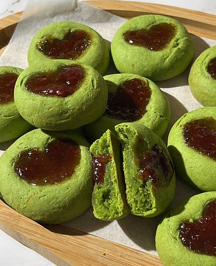 Heart-shaped matcha cookies