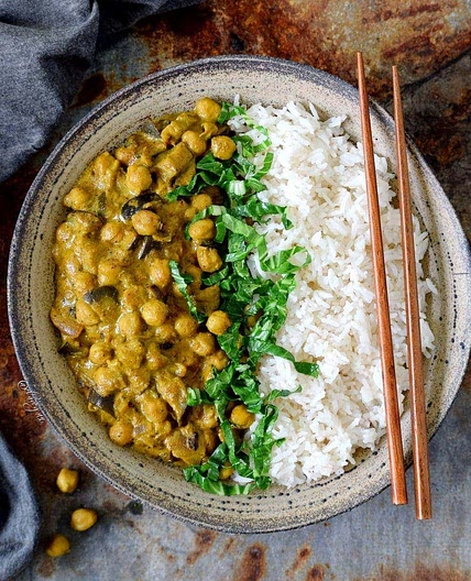 Indian Coconut Curry with Eggplant and Chickpeas