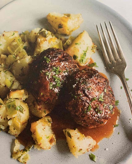 Sneaky Rissoles on Potato and Leek Smash