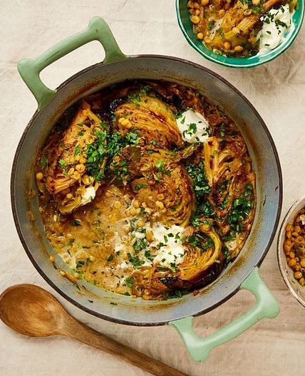 Roast cabbage with chana dhal and sauerkraut