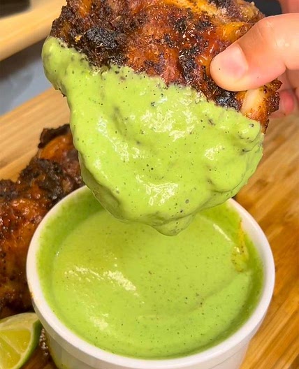 Air Fryer Chicken Thighs with Poblano Sauce